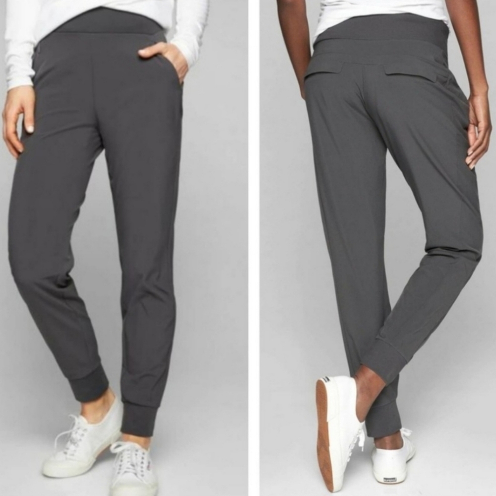 Athleta Soho lined jogger pull on travel pants with pockets charcoal grey Size 2